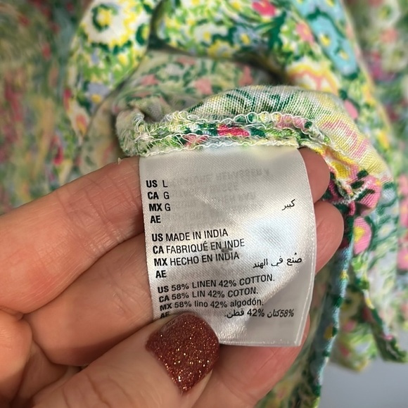 CHARTER CLUB Linen Floral-Print Tab-Sleeve Shirt size L - Picture 4 of 5